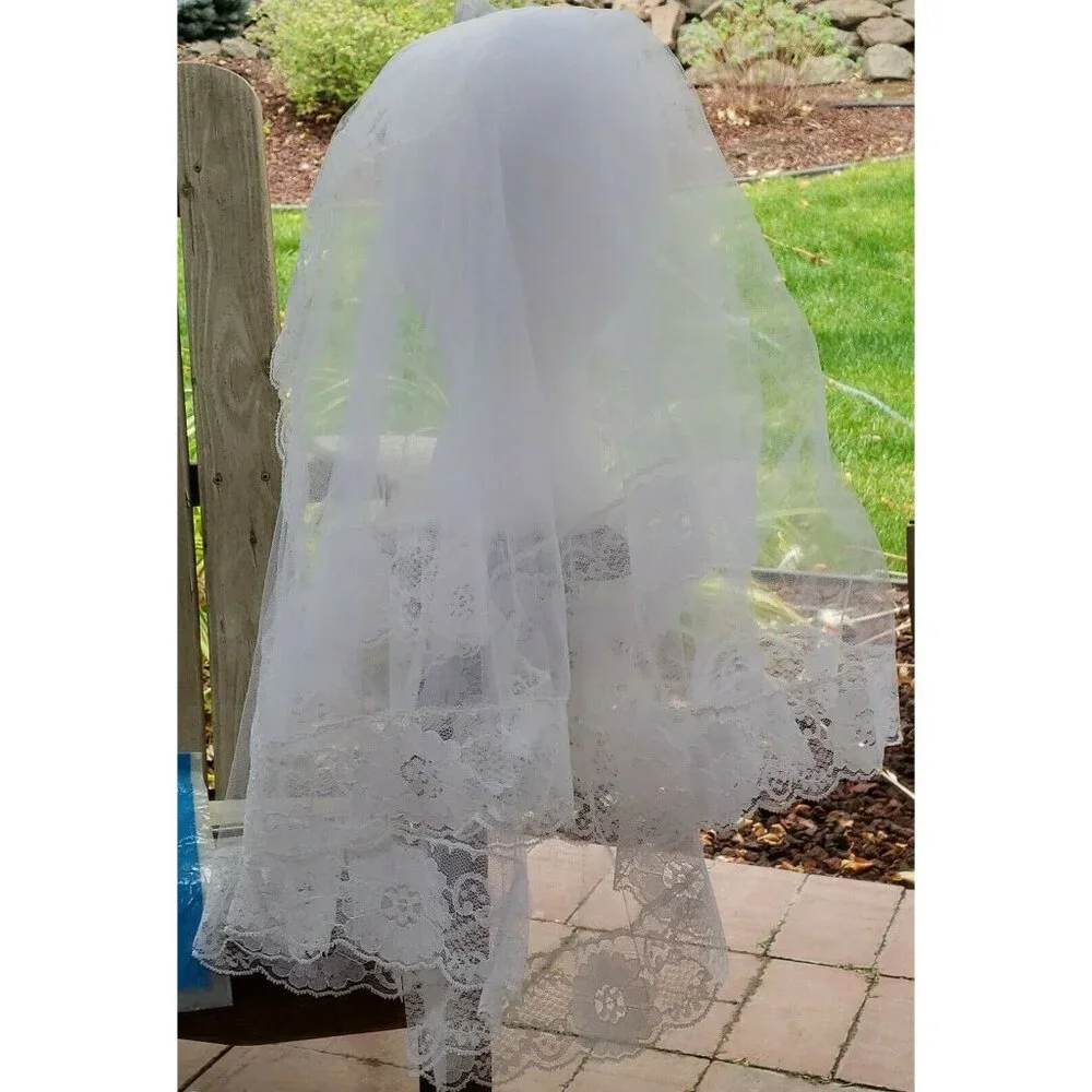 First Communion Veil Pearl Wreath Crown Layered Head Piece Holy Primera Comunion